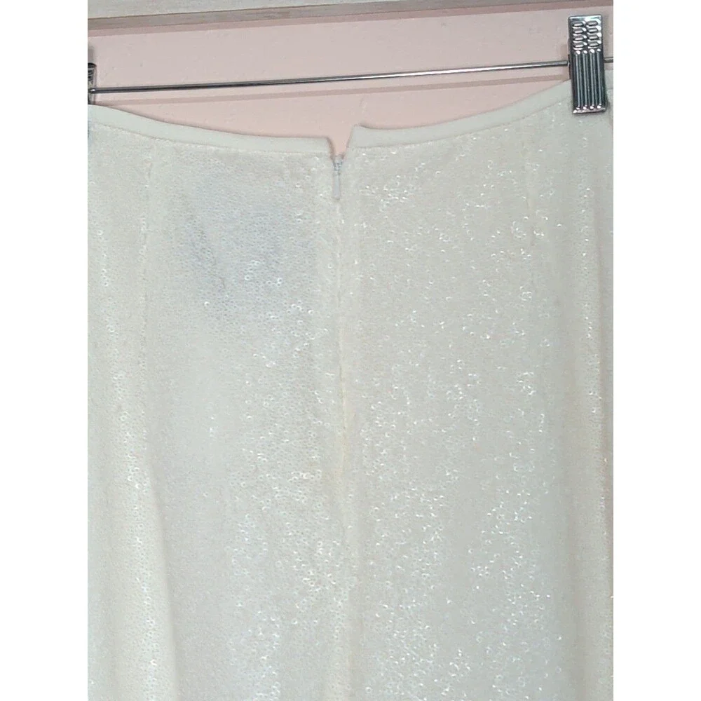 Black Halo Eve Size 8 White Sequin High Waisted Pants Formal Evening Bridal - Picture 6 of 12